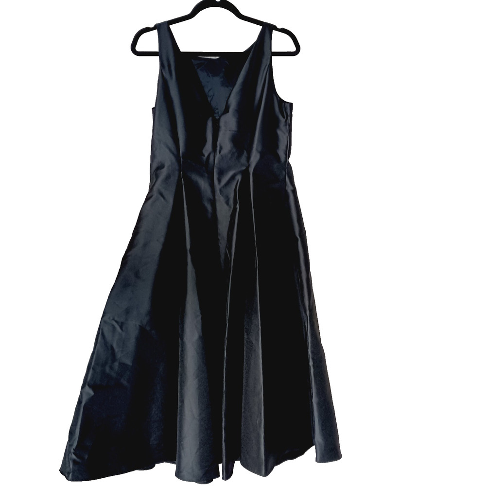 Dress Black Formal Evening Midi Adrianna Papell Lined Zipper Hook Eye Size 12 - Picture 2 of 8
